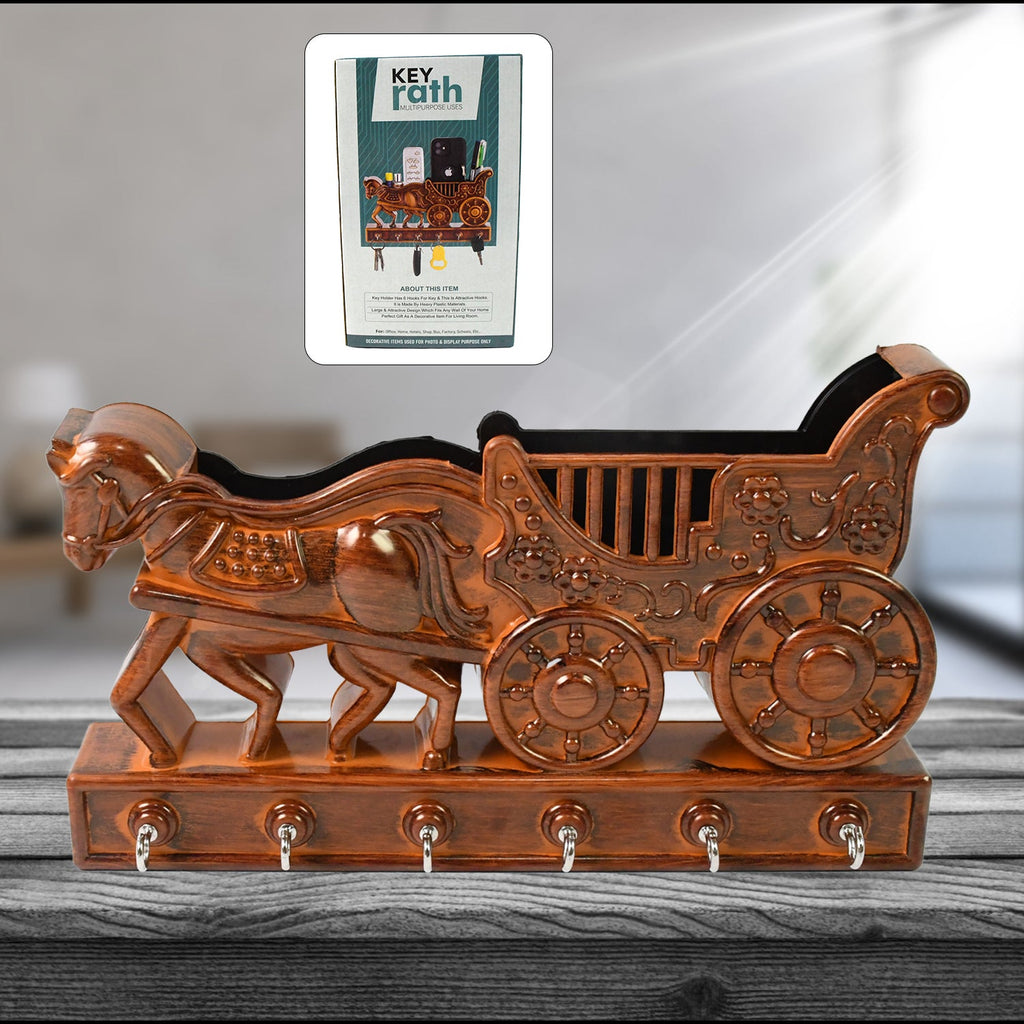 Decorative Rath wall key holder with 6 hooks, ideal for an Indian home entryway.