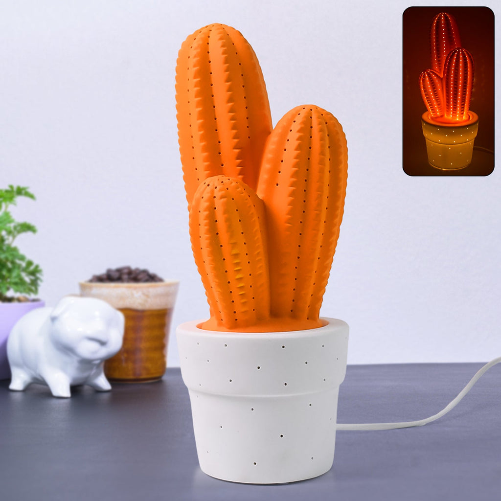 Decorative cactus bedside lamp providing ambient lighting