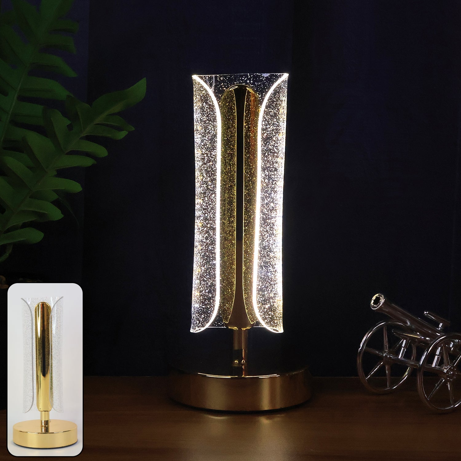 Crystal table lamp with golden LED decorative light