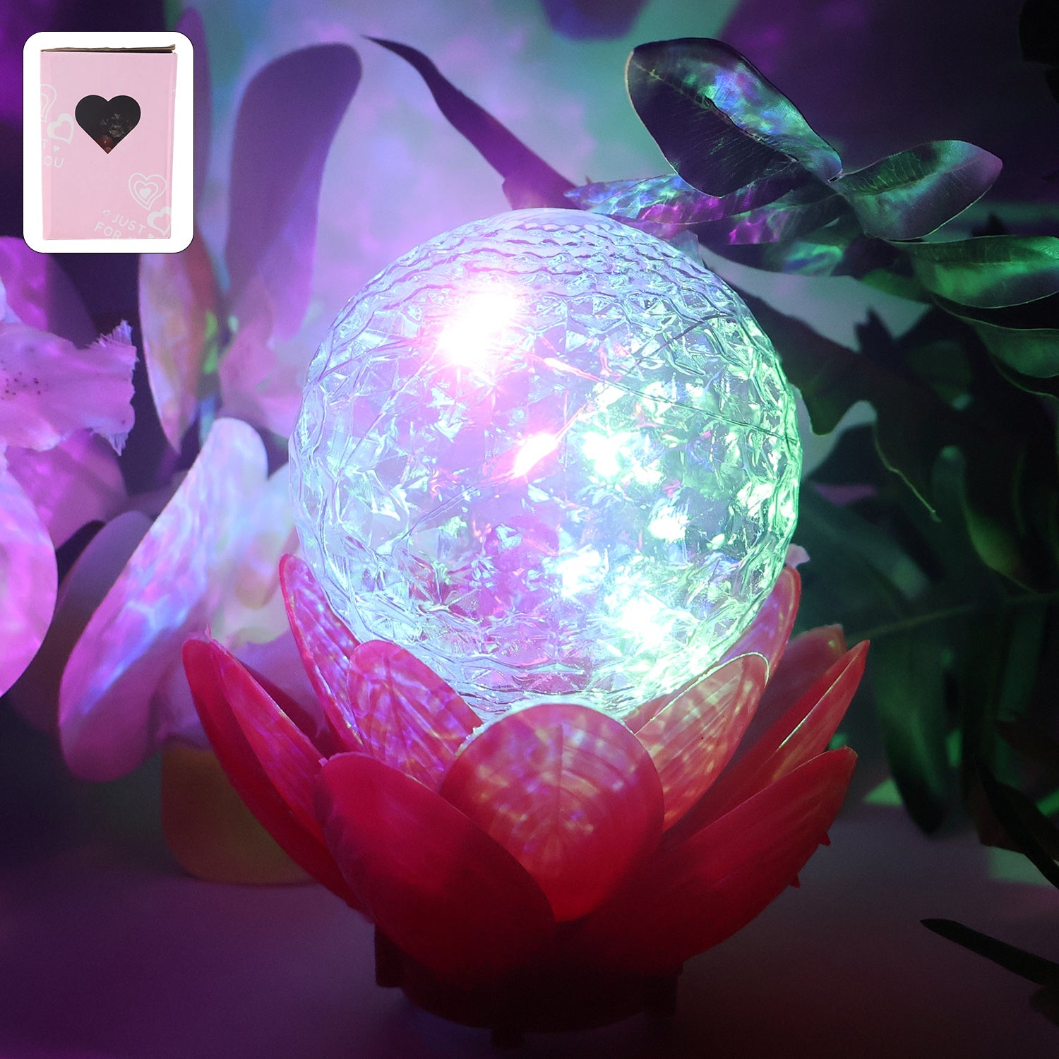 Crystal Ball Lotus LED Decorative Light with rotating color changing crystal ball