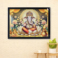 Lord Ganesha Wall Painting with vibrant colors framed in wood, 60x45 cm