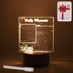 Acrylic decorative lamp featuring a heart shape, glowing softly in a bedroom setting.