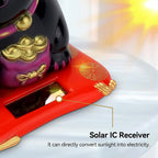 Side view of the solar-powered Waving Lucky Cat, showcasing its design.