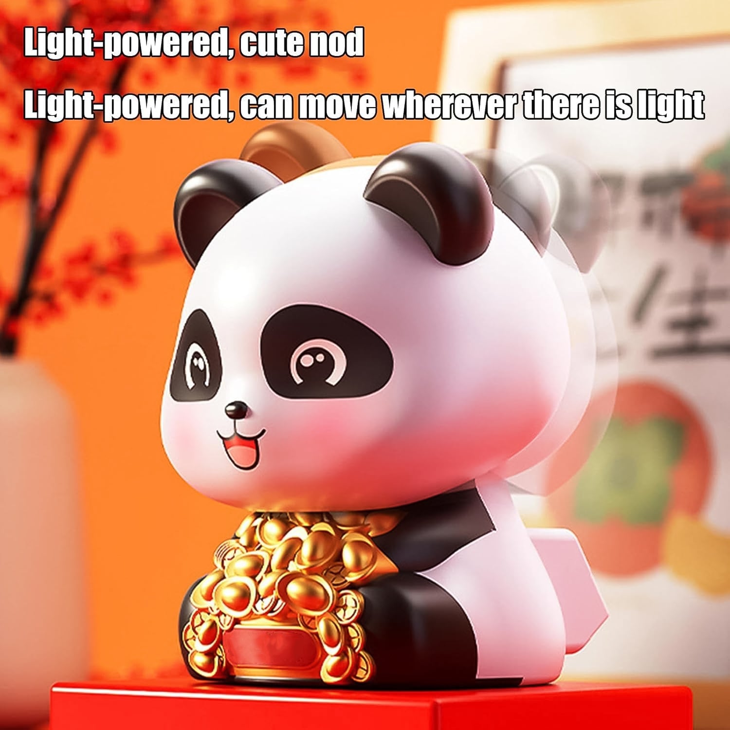 Animated solar panda showpiece demonstrating its shaking head feature.