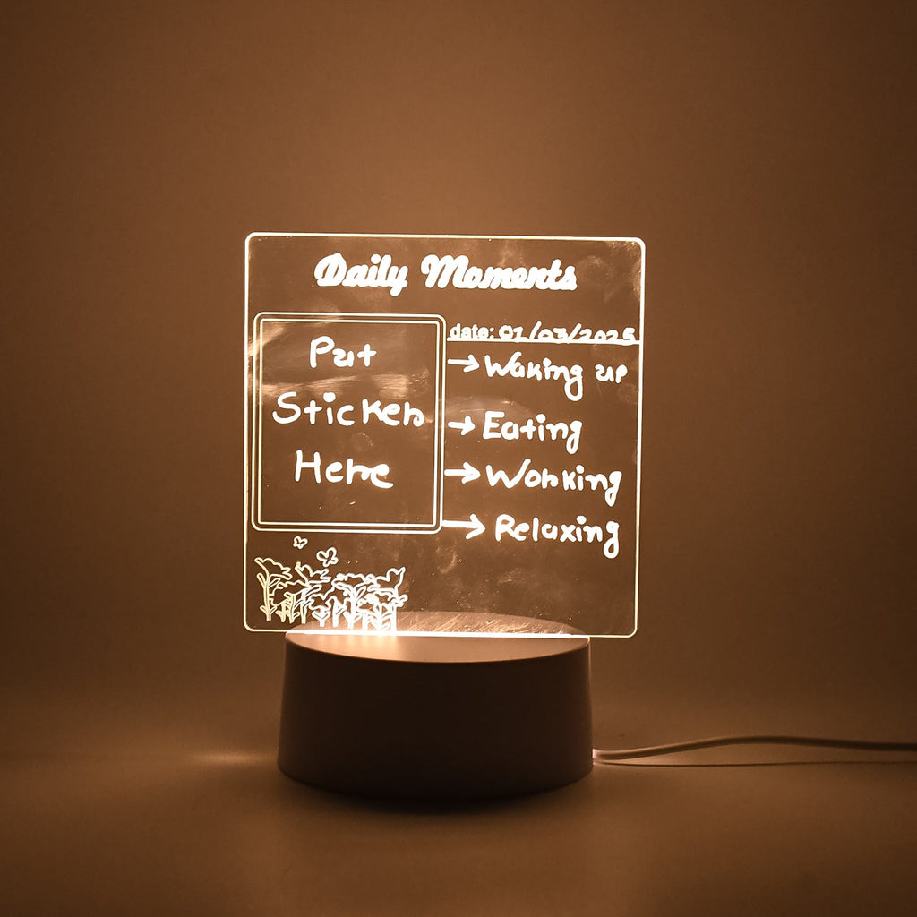 Side view of the acrylic decorative lamp, emphasizing its slim profile and sturdy base.