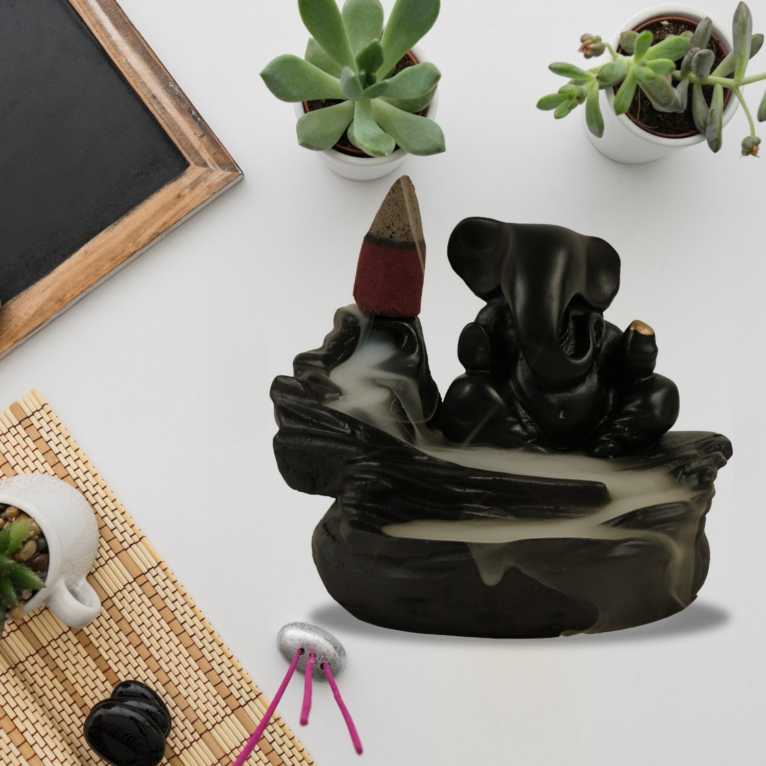 Mountain waterfall style Smoke Fountain with Ganesha, ideal for serene ambiance.