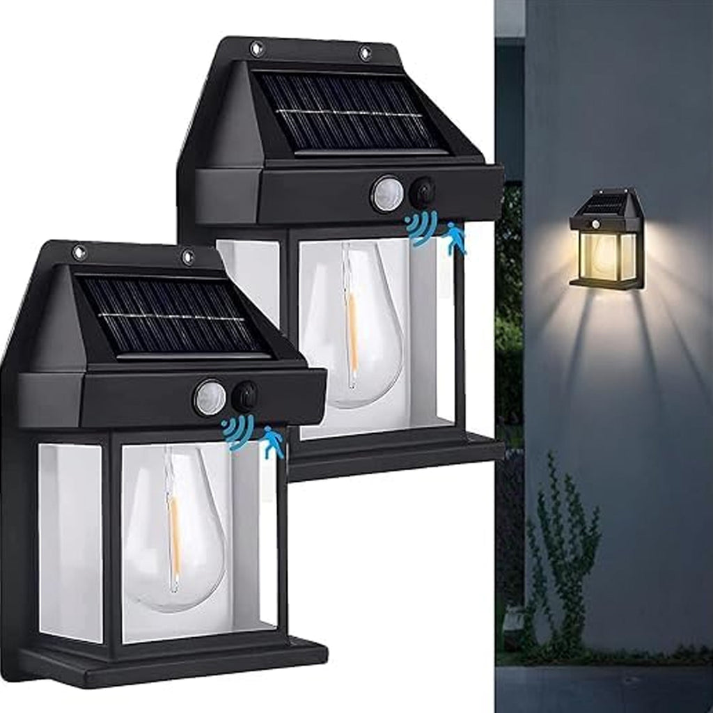 Close-up of Solar Wall Lamp highlighting its motion sensor and lighting modes.
