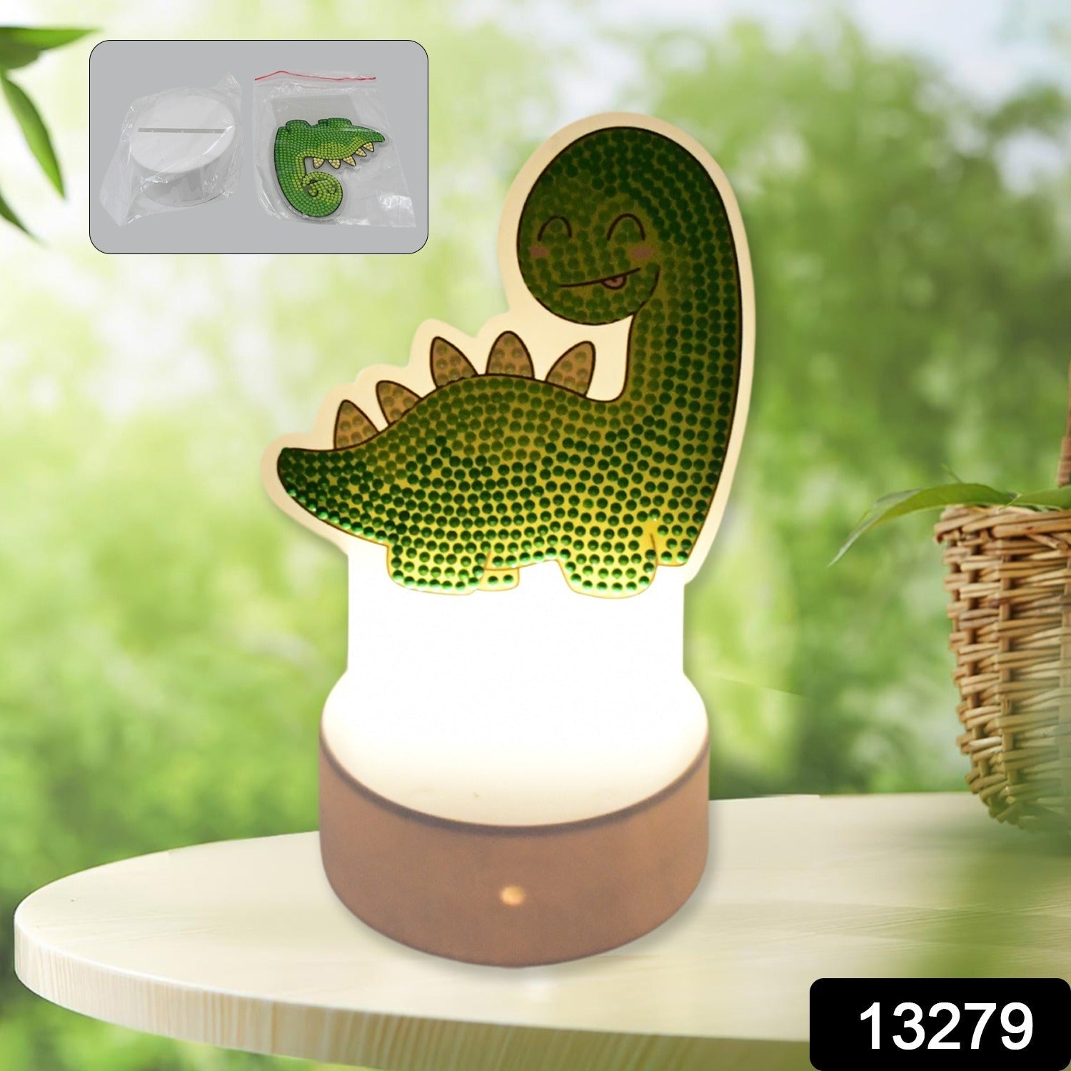 Dinosaur-themed Kids Night Light providing a comforting glow on a bedside table.