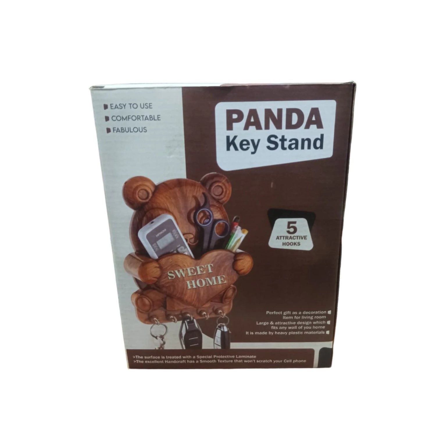 Close-up of the five hooks on the adorable Panda Key Holder, ready for keys.