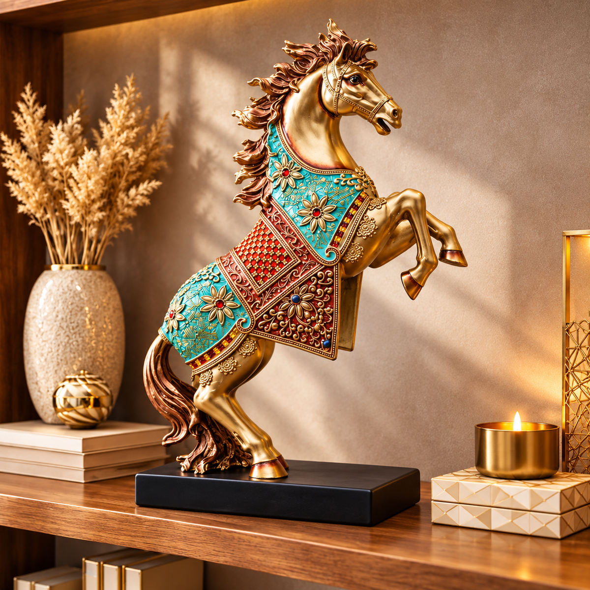 Royal Bejeweled Majestic Horse Showpiece Statue for Home Decor | Vastu Symbol of Power Success | Living Room Office