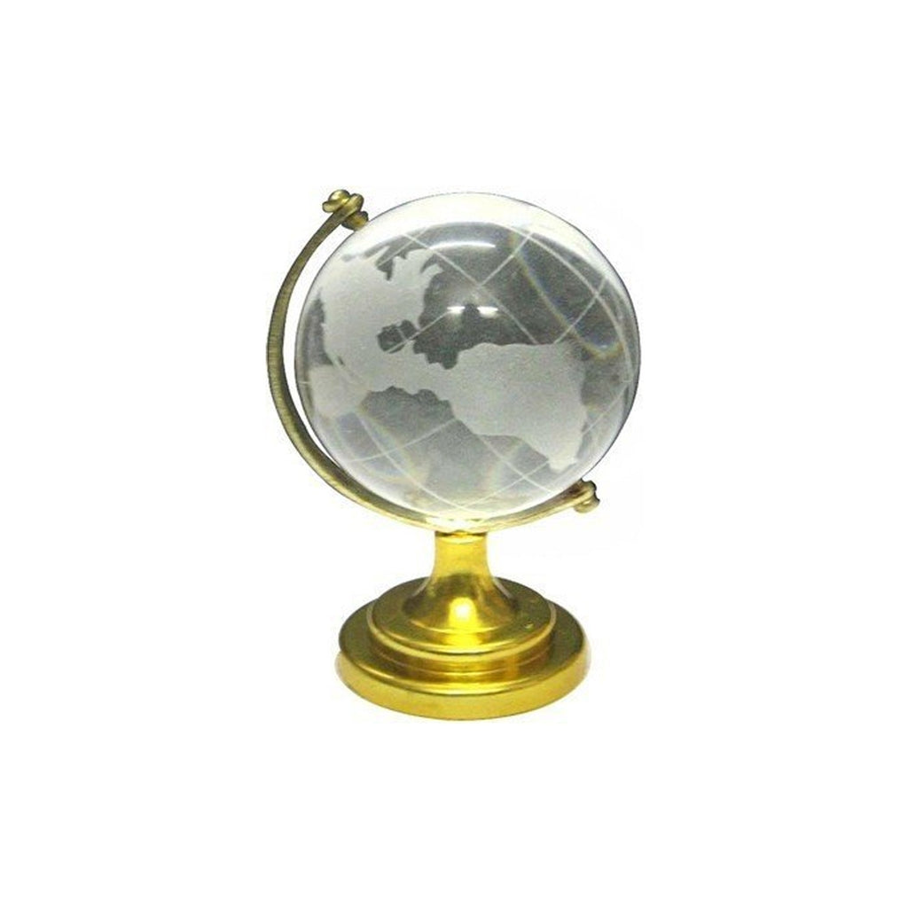 Top-down view of the Crystal World Globe, showcasing the detailed map and smooth crystal.