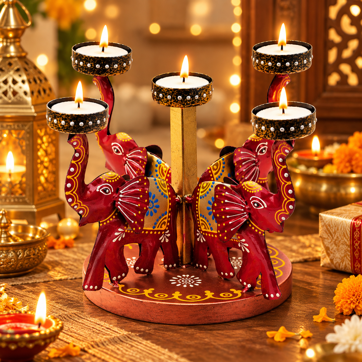Elephant Tealight Candle Holder for Home Decor – Iron Diwali Decorative Showpiece & Festive Gift