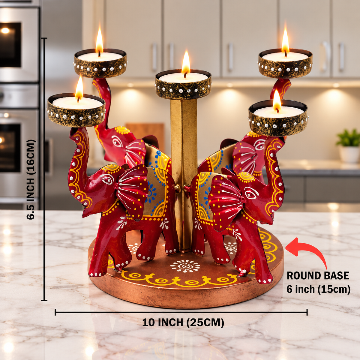 Elephant Tealight Candle Holder for Home Decor – Iron Diwali Decorative Showpiece & Festive Gift