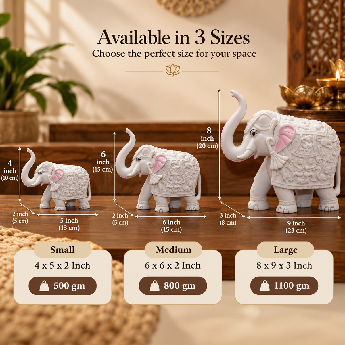 White Elephant Showpiece Big Size Marble Resin Aesthetic Statue Decorative Item for Home