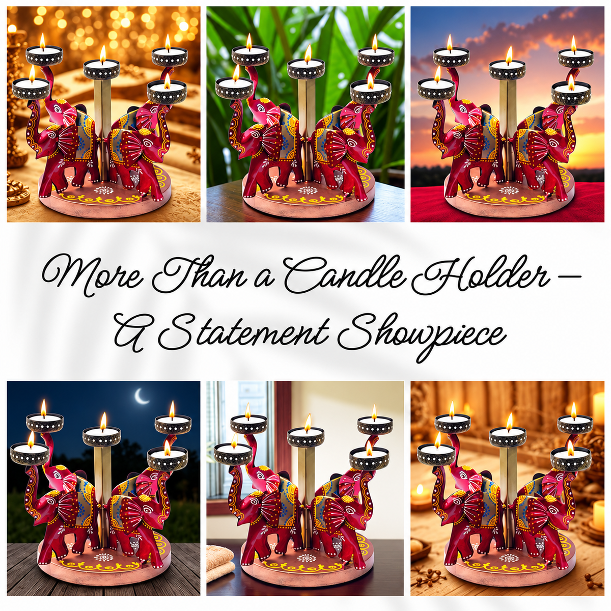 Elephant Tealight Candle Holder for Home Decor – Iron Diwali Decorative Showpiece & Festive Gift