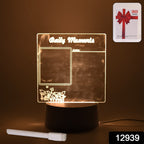 Close-up of the creative visualization lamp's acrylic board with a handwritten message.