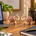 Peach Cream Mini Elephant Showpiece Pair, Car Dashboard, 3 Inch