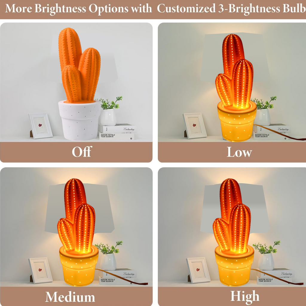 Elegant ceramic cactus lamp enhancing home office ambiance