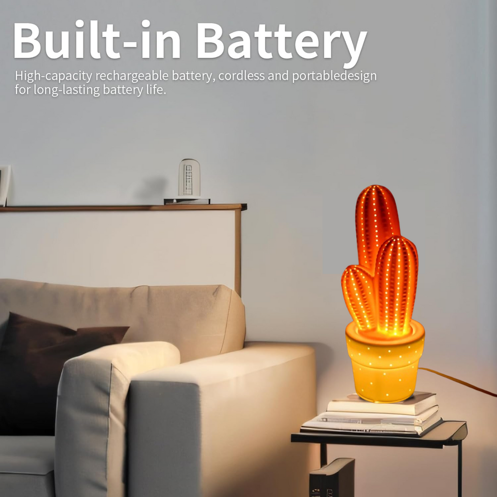 Ceramic cactus lamp for home decor with soft ambient glow