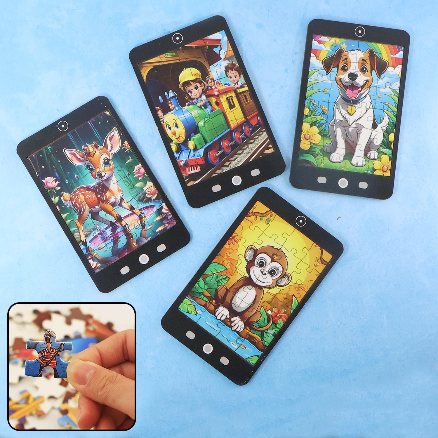 Kids Jigsaw Puzzle in a fun mobile phone shape with bright animal design.