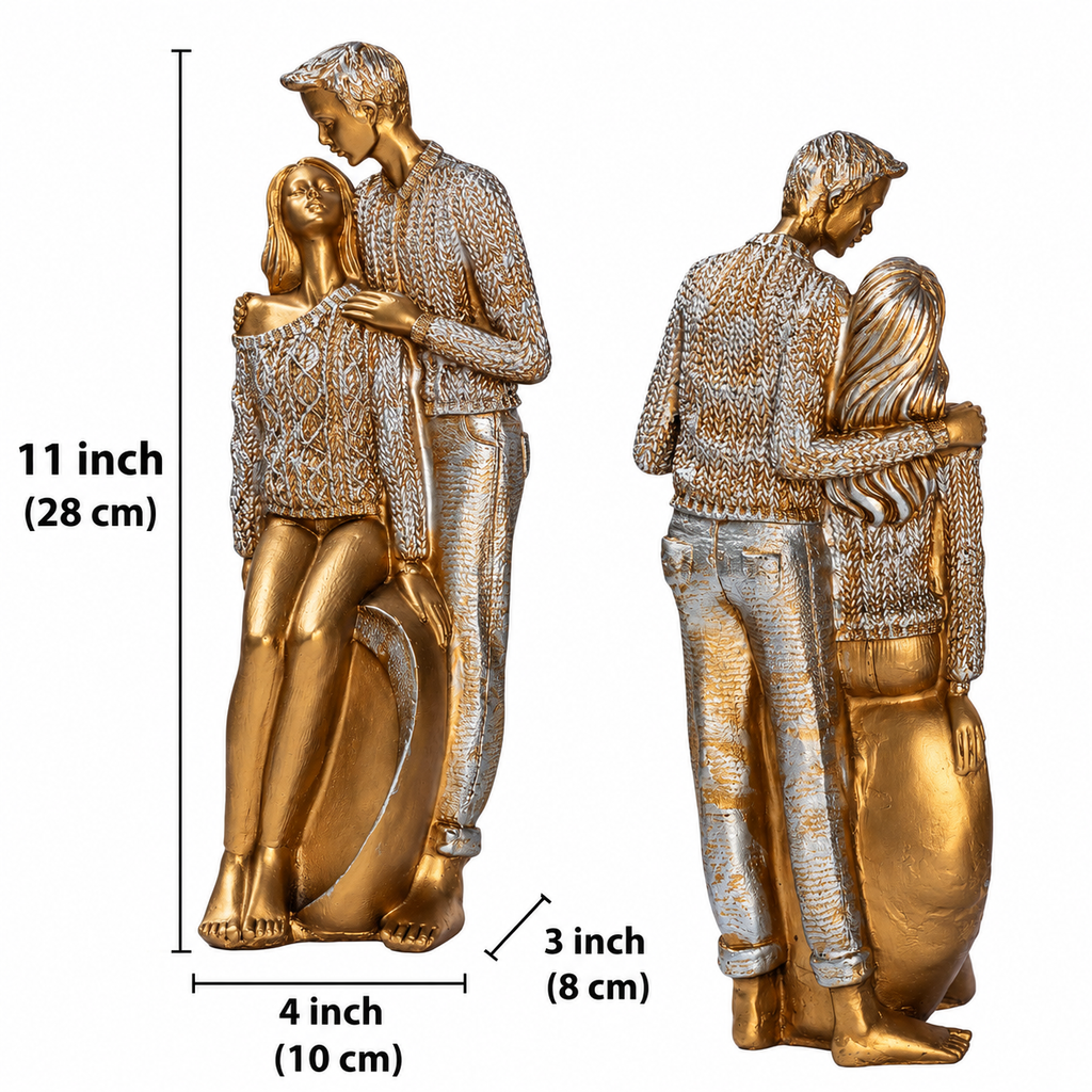 Elegant Gold Couple Showpiece – Romantic Polyresin Statue for Home Decor & Anniversary Gift