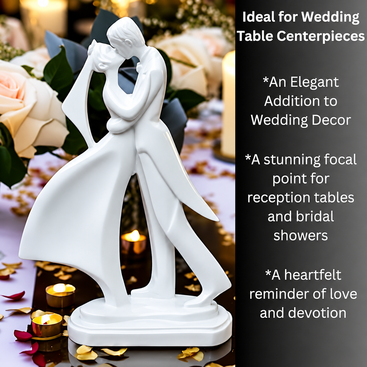 Elegant Wedding Couple Figurine – Romantic White Resin Bride & Groom Statue