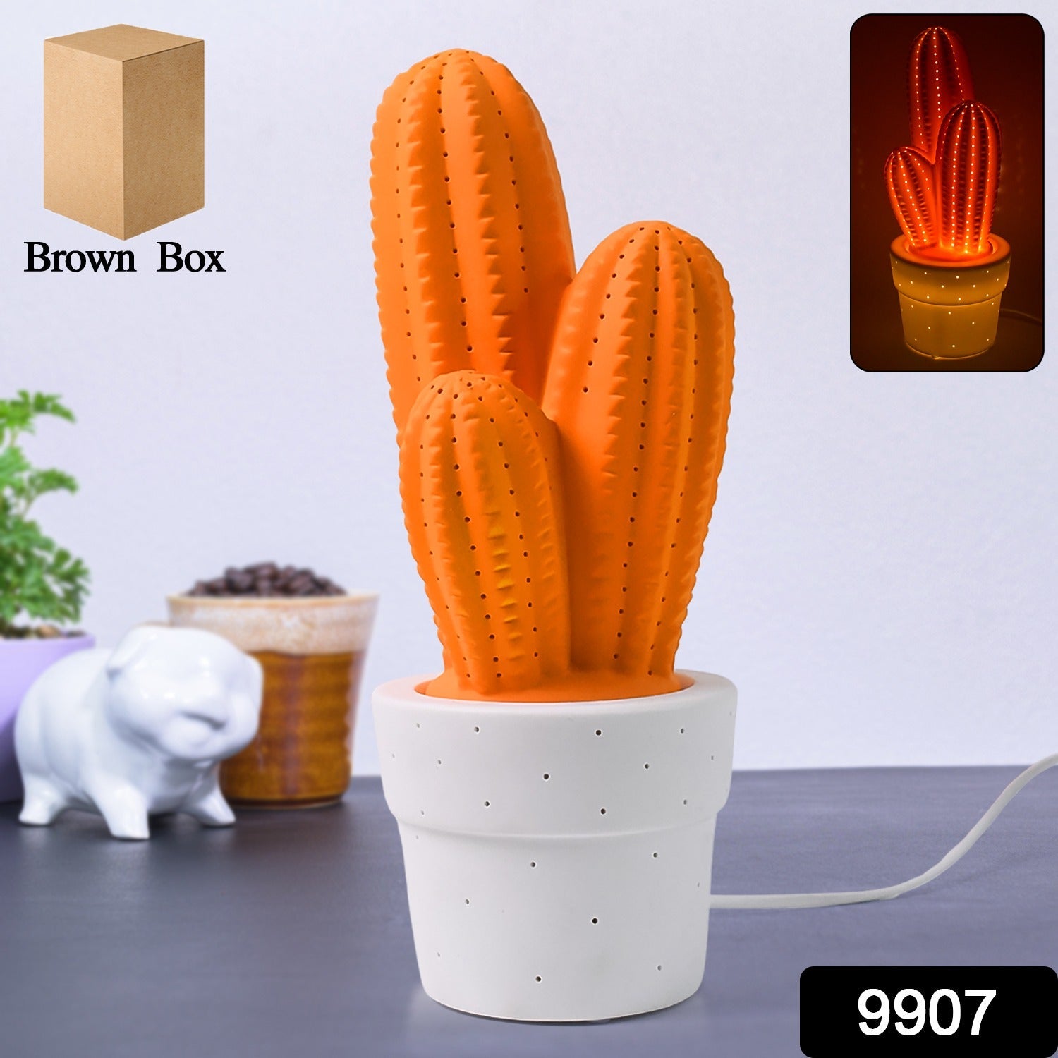 Cactus shaped ceramic desk lamp adding stylish mood lighting