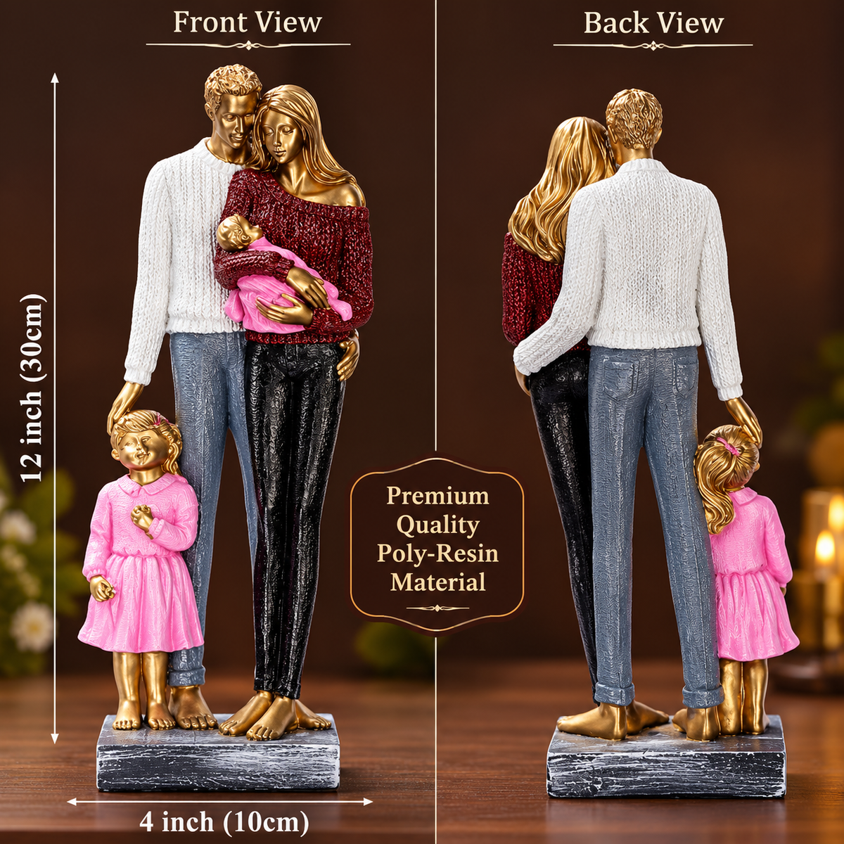 Family of Four Showpiece – Elegant Resin Family Statue for Home Decor, Living Room & Anniversary Gift