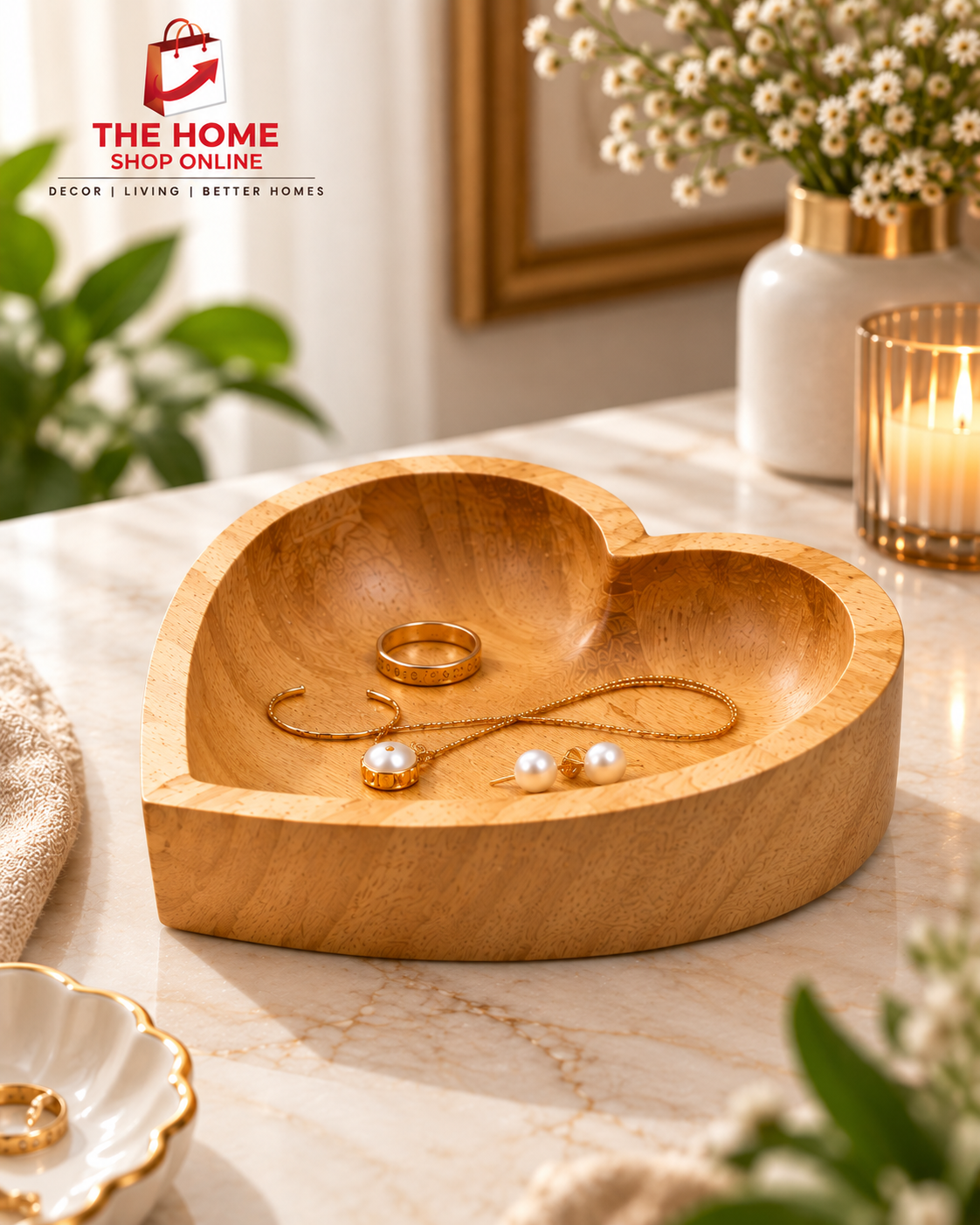 Mango Wood Heart Shaped Jewelry Tray | Trinket Dish for Rings, Earrings & Keys
