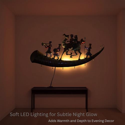 Handcrafted Rajasthani Trumpet Horn Metal Wall Decor with LED Lights