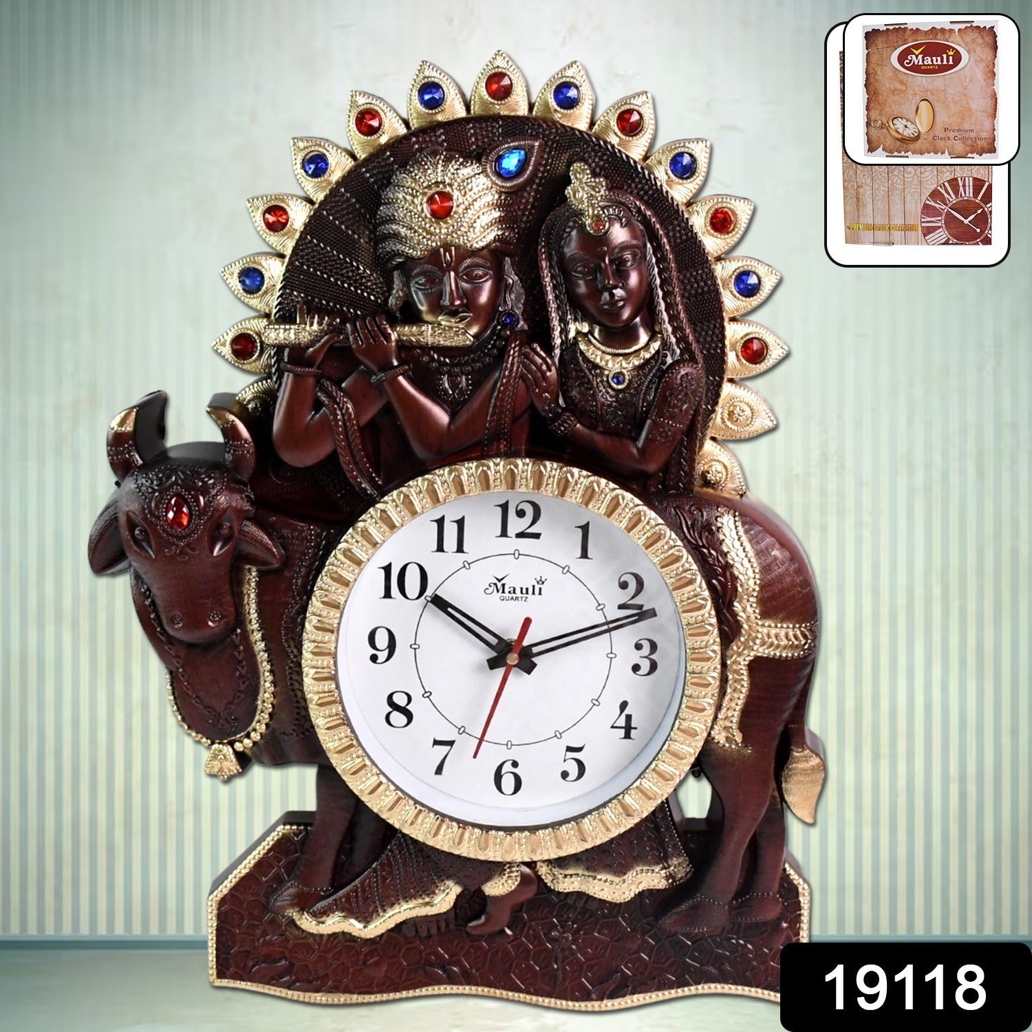 Radha Kishan analog wall clock with traditional frame for home decor