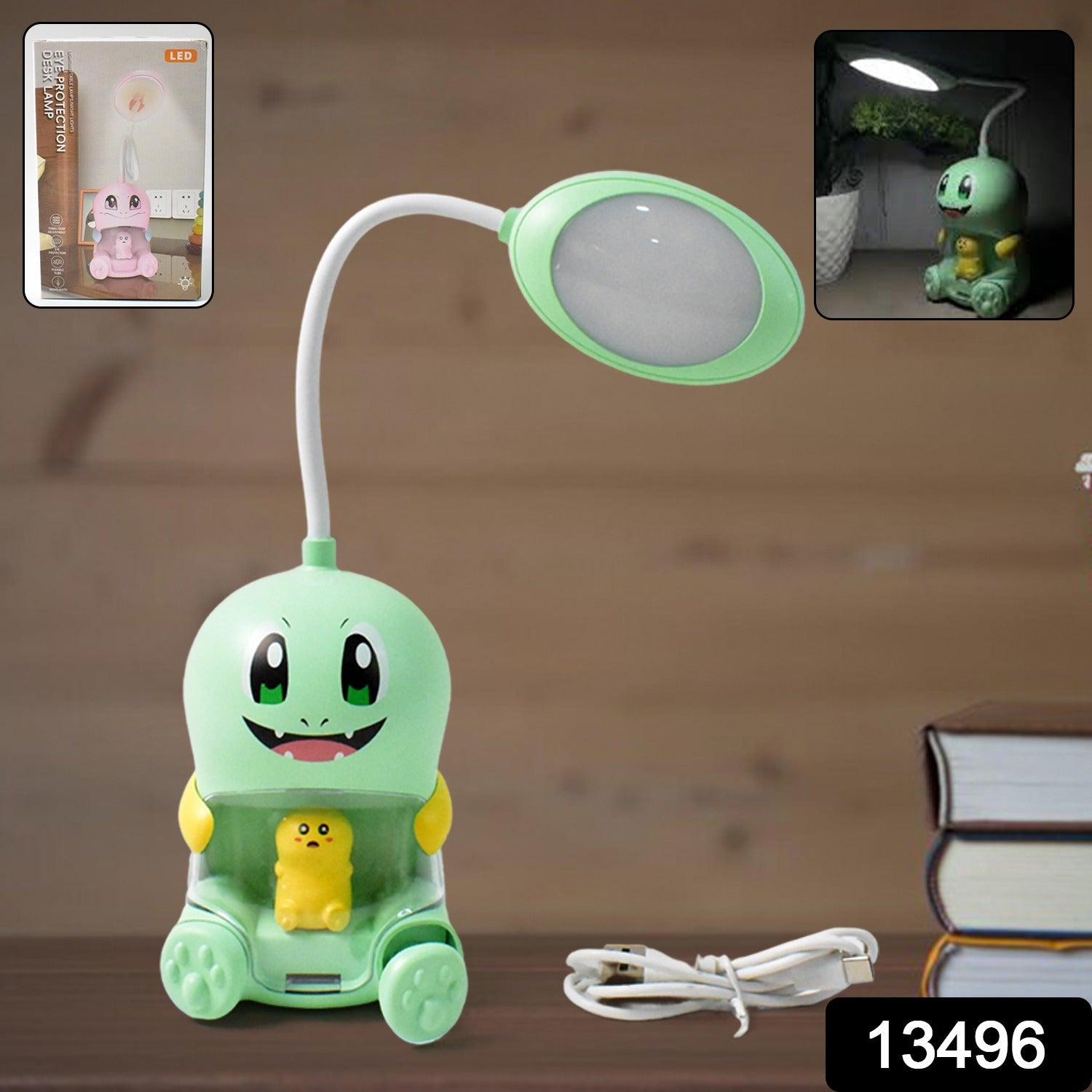 Cartoon LED desk lamp featuring button control and USB charging port