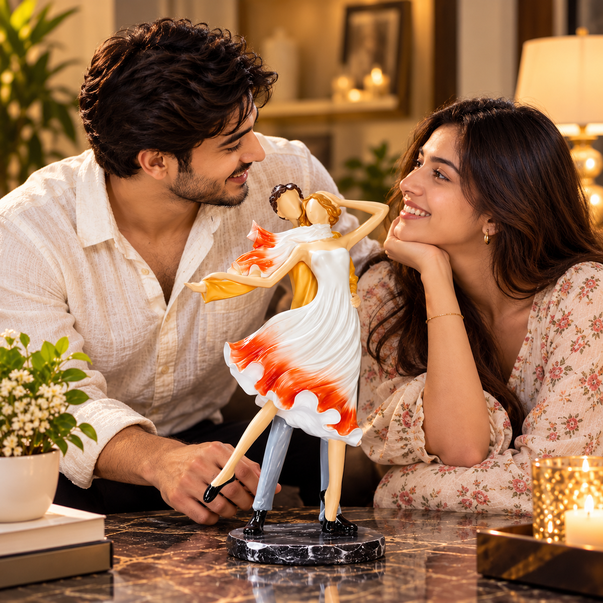 Romantic Dancing Couple Showpiece – Elegant Couple Sculpture for Home Décor, Living Room & Anniversary Gift