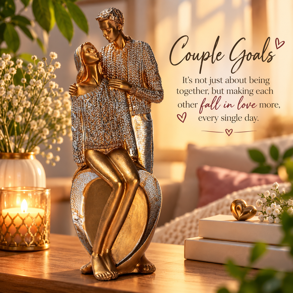 Elegant Gold Couple Showpiece – Romantic Polyresin Statue for Home Decor & Anniversary Gift