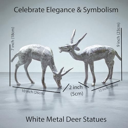 Set of 2 White Metal Deer Figurines – Handcrafted Decorative Animal Showpieces, Elegant Home & Office Decor