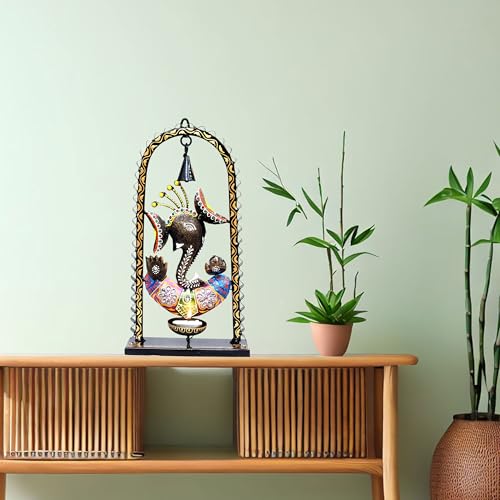Ganesh Tea Light Candle Diya with Ringing Bell Decorative Metal Statue Showpiece for Living Room Home Decor, Tabletop