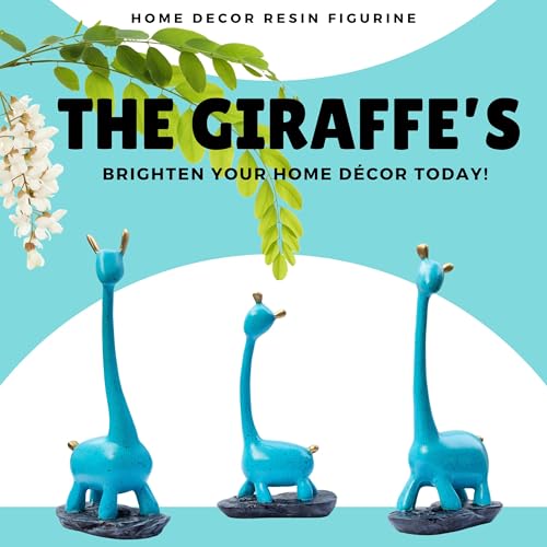 Blue Giraffe Poly Resin Decorative Statues (Set of 3 Pcs) – Modern Home Décor Showpiece with Gold Accents