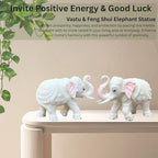 White Marble Elephant Statue Pair (5x6 Inches), Trunk Up Decorative Elephant Figurine for Home Entrance