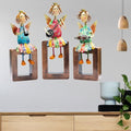 Angel Musician Statues – Set of 3 | Handcrafted Metal & Wood | Wall Hanging, Shelf Display, Tabletop Home Decor Gift Item