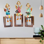 Angel Musician Statues – Set of 3 | Handcrafted Metal & Wood | Wall Hanging, Shelf Display, Tabletop Home Decor Gift Item