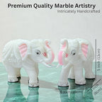 White Marble Elephant Statue Pair (5x6 Inches), Trunk Up Decorative Elephant Figurine for Home Entrance
