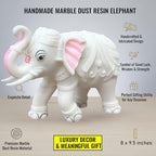 Elegant White Jumbo Elephant Statue Trunk Up | Handcrafted Marble Dust Decorative Piece for Prosperity Good Fortune |