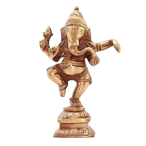 Brass Idol of Nataraja - The Dancing Ganesha, Handcrafted Brass Statue Traditional Hindu God Figurine Home Entrance Murti (Dancing Ganesha)