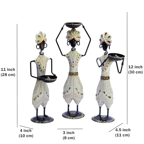 Traditional Tribal Tealight Holder Showpieces – Handmade Ethnic Decor for Home, Diwali, Wedding, Festivals