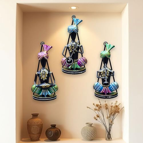 Set of 3 Rajasthani Folk Musician Wall Hanging Showpieces