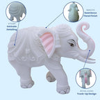 Elegant White Jumbo Elephant Statue Trunk Up | Handcrafted Marble Dust Decorative Piece for Prosperity Good Fortune |