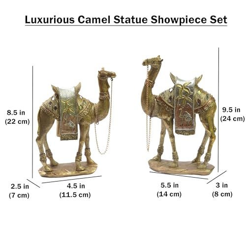 Luxurious Gold Camel Statue Set – Intricately Detailed Poly-Resin Home Décor Showpiece – Gift for Living Room, Office