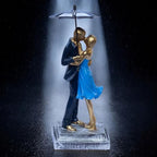 Elegant Couple Figurine with Umbrella – Romantic Poly-Resin Sculpture for Home Décor, Anniversary, and Valentine’s Day Gift – Intricately Designed Love Statue (Blue)