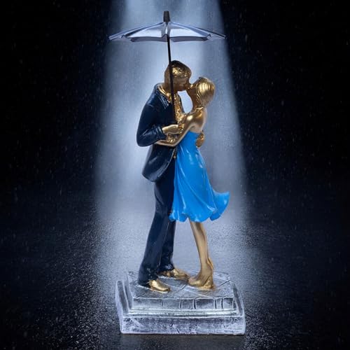 Elegant Couple Figurine with Umbrella – Romantic Poly-Resin Sculpture for Home Décor, Anniversary, and Valentine’s Day Gift – Intricately Designed Love Statue (Blue)