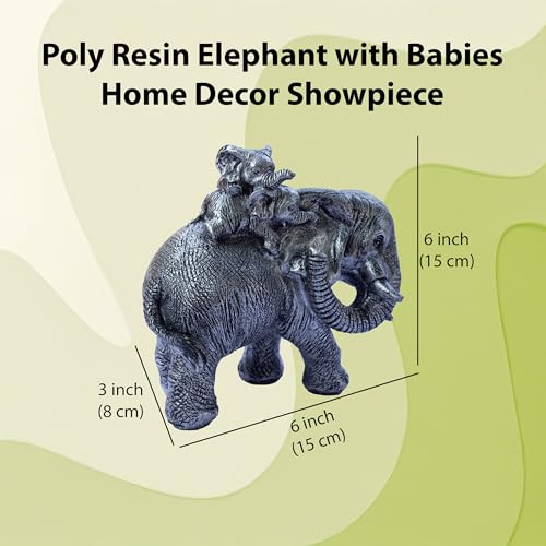 Polyresin 6" Elephant with Baby Statue for Home Decor – Vastu & Feng Shui Good Luck Symbol